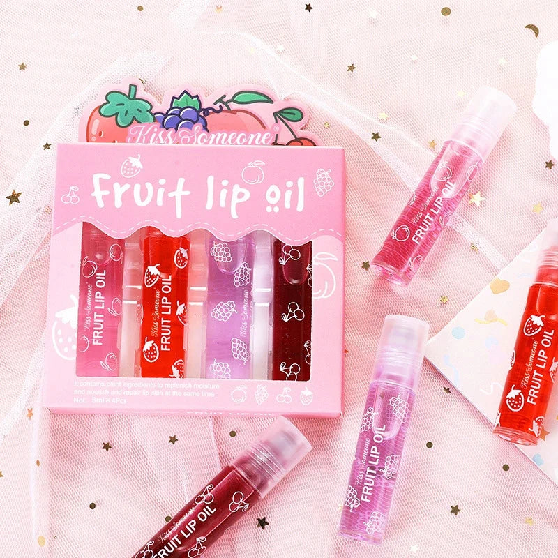 Fruit Ball Lip Oil Moisturizing Balm – 4-Pack Lip Care Set Lip Oil Balm Qme