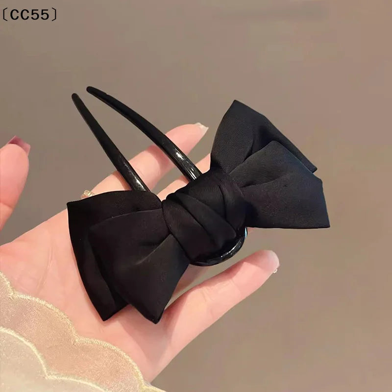 Women's Bow U-Shaped Hair Clip – Elegant Black Boutique Hairpin Hair Clip Qst