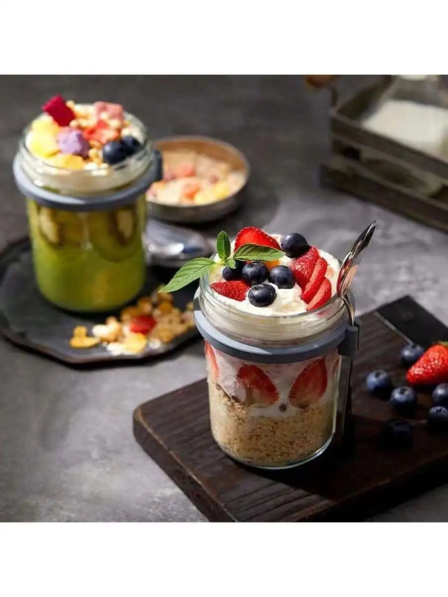 Overnight Oats Container with Lid & Spoon – Airtight Jar Food Storage Container Qme