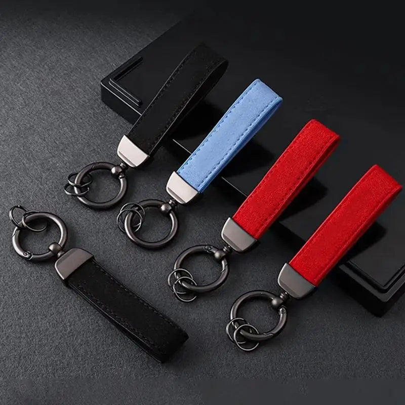 Leather Suede Car Keychain – Metal Pendant Ornament Ring Leather Keychain Qme