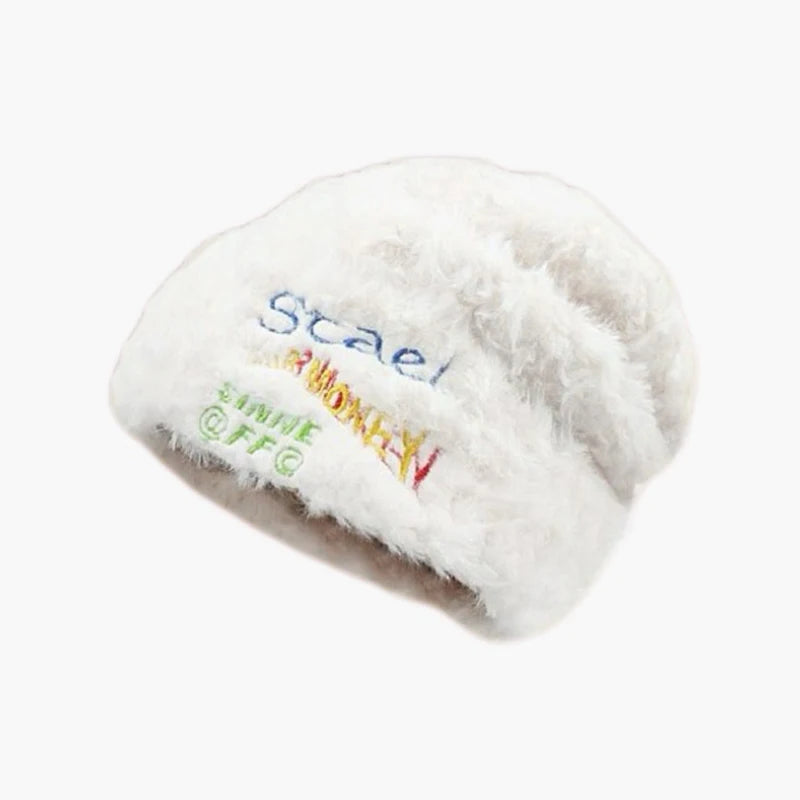 Women's Plush Knit Winter Hat with Ear Covers – Warm Cap Winter Knit Hat Qst White