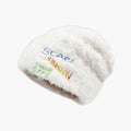 Women's Plush Knit Winter Hat with Ear Covers – Warm Cap Winter Knit Hat Qst White