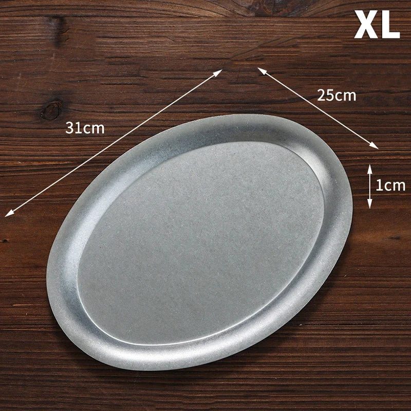 Japanese Vintage Oval 304 Stainless Steel Dessert Plate Stainless Steel Plate Qme XL