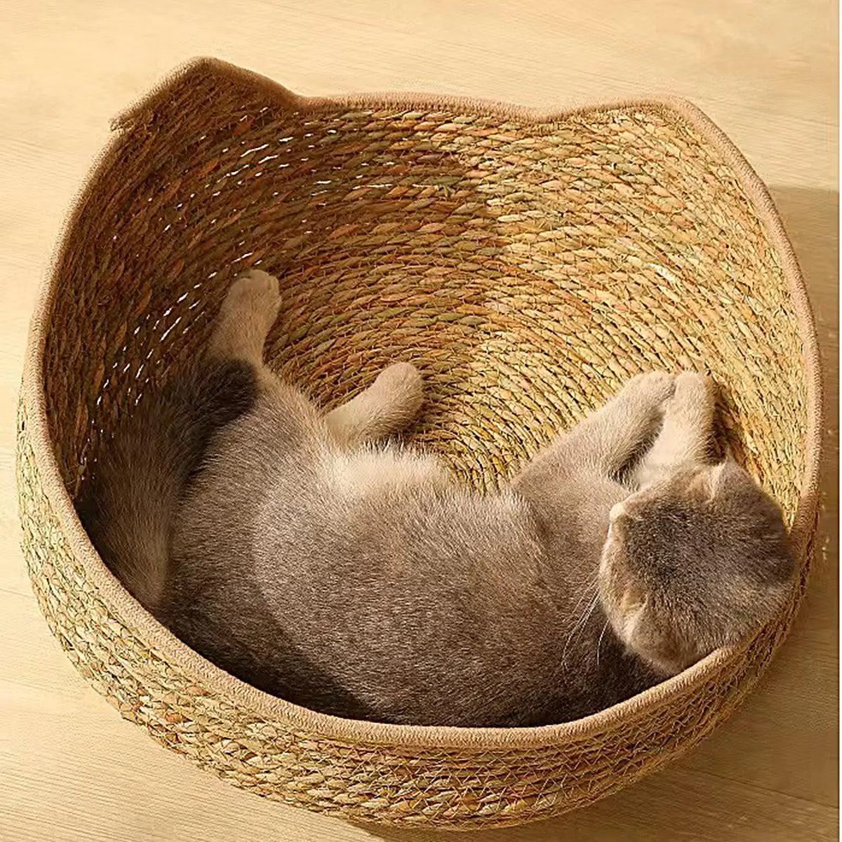 Woven Cotton Rope Round Cat Bed – All Season Pet Sleep Pillow Cat Bed Qme