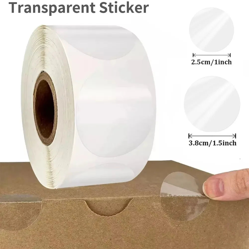 Crystal Clear Round PVC Stickers 300–1000 Pack | Transparent Seals Clear Round Stickers Qme