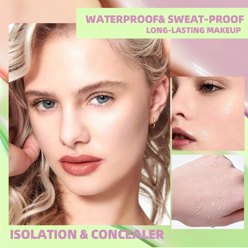 QIBEST Tri-Color Face Primer – Brighten, Contour & Correct Face Primer Cream Qme