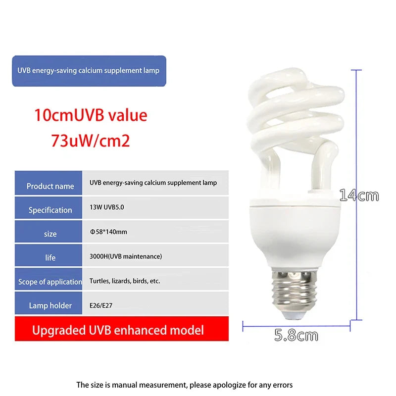 UVB Terrarium Basking Light 13W 26W | 5.0 & 10.0 Reptile Lamp Reptile UVB Lamp Qme UVB 5 13W