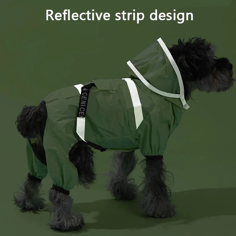 Dog Raincoat with Leash & Reflective Strip | Small–Large Dogs Dog Rain Jacket Qme