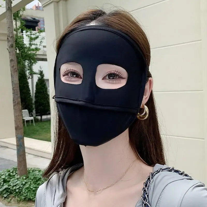 Women's UV Full Face Sun Mask – Breathable Outdoor Cover Sun Protection Mask Qst Black