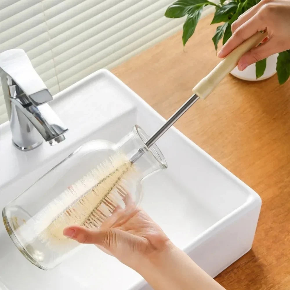 Wooden Handle Bottle Brush – Long Glass & Drink Bottle Scrubber Bottle Cleaning Brush Qme