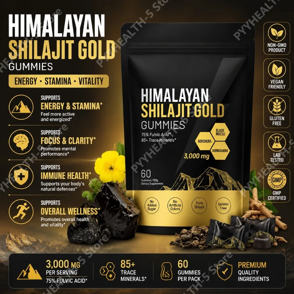 Pure Himalayan Shilajit Gummies 3000mg – 85+ Minerals, 60ct Wellness Supplement Gummies Qst