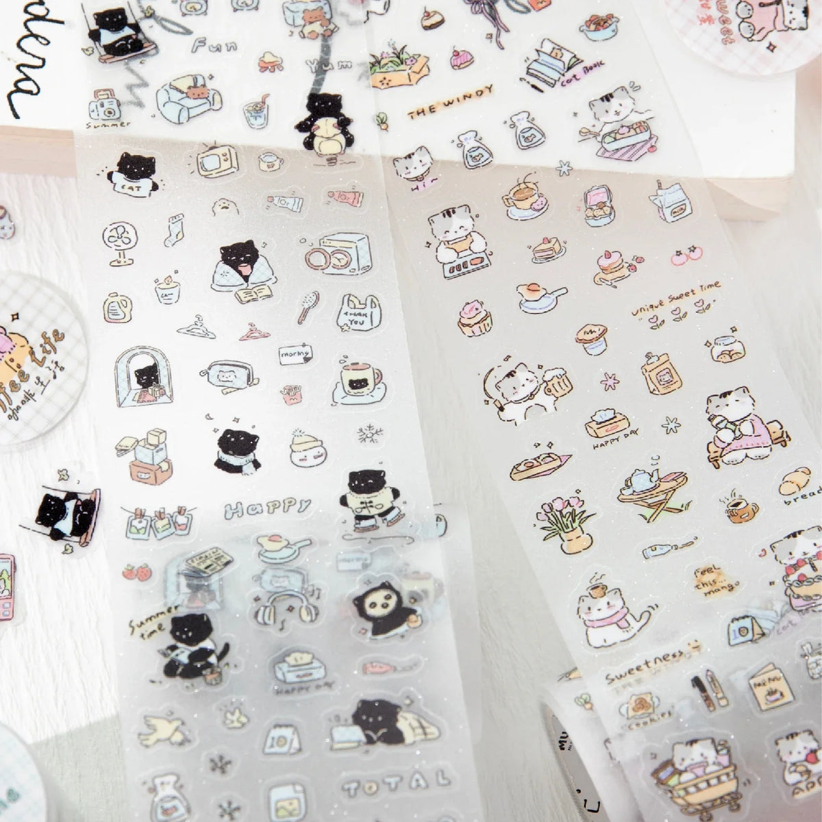 Kawaii Lucky Cat Glitter PET Tape for Scrapbooking & DIY Decorative Craft Tape Qme