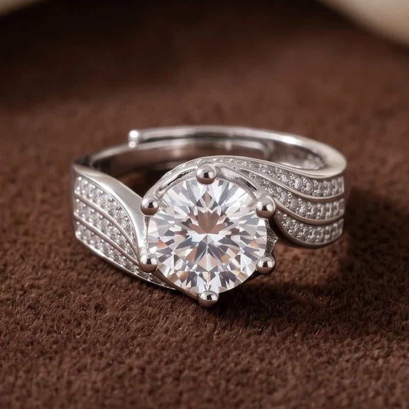 Twisted Split Shank 6 Prong Solitaire CZ Ring | Adjustable CZ Solitaire Ring Qme