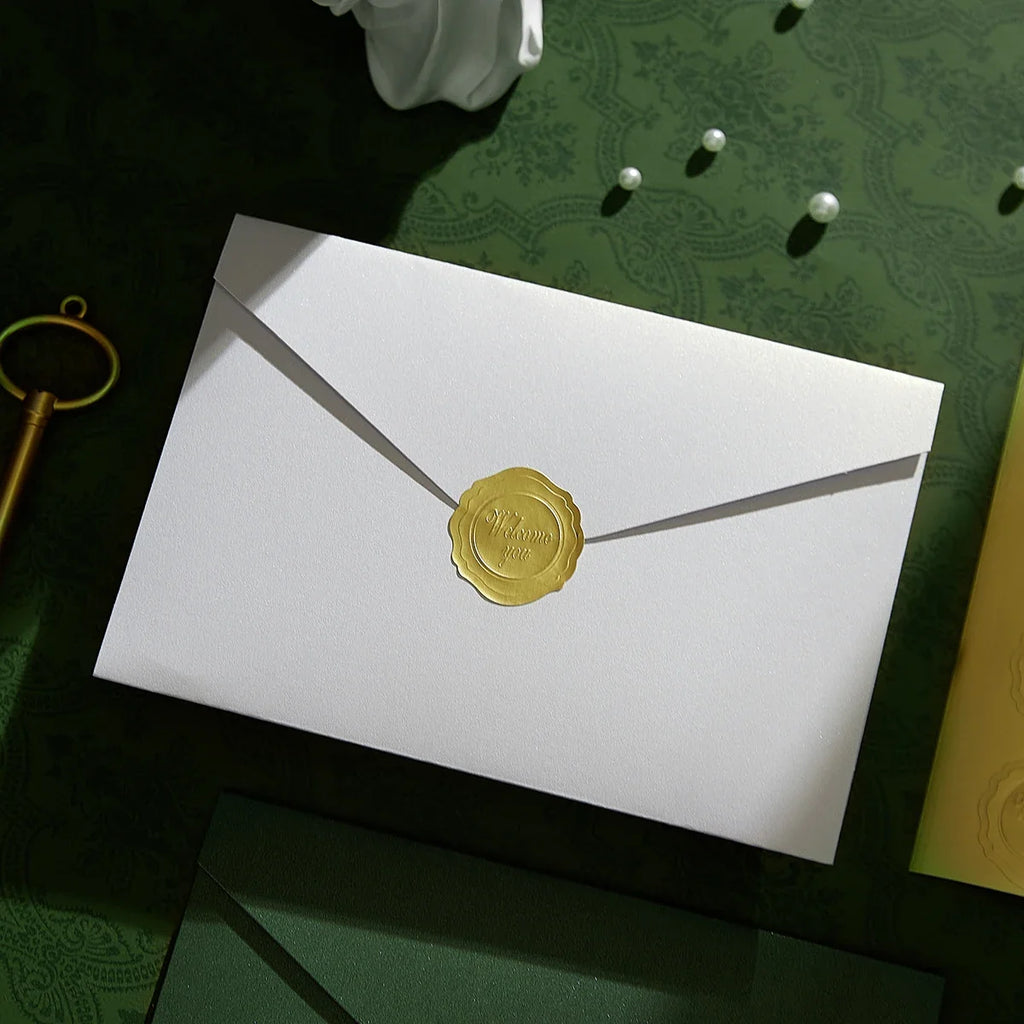 Pearl Envelopes with Gold Sealing Stickers – 10pcs Multi-Use Decorative Envelopes Qme 10pcs White