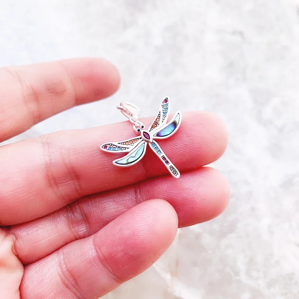 Colorful Dragonfly Charm Necklace | 925 Sterling Silver Boho Sterling Silver Necklace Qme