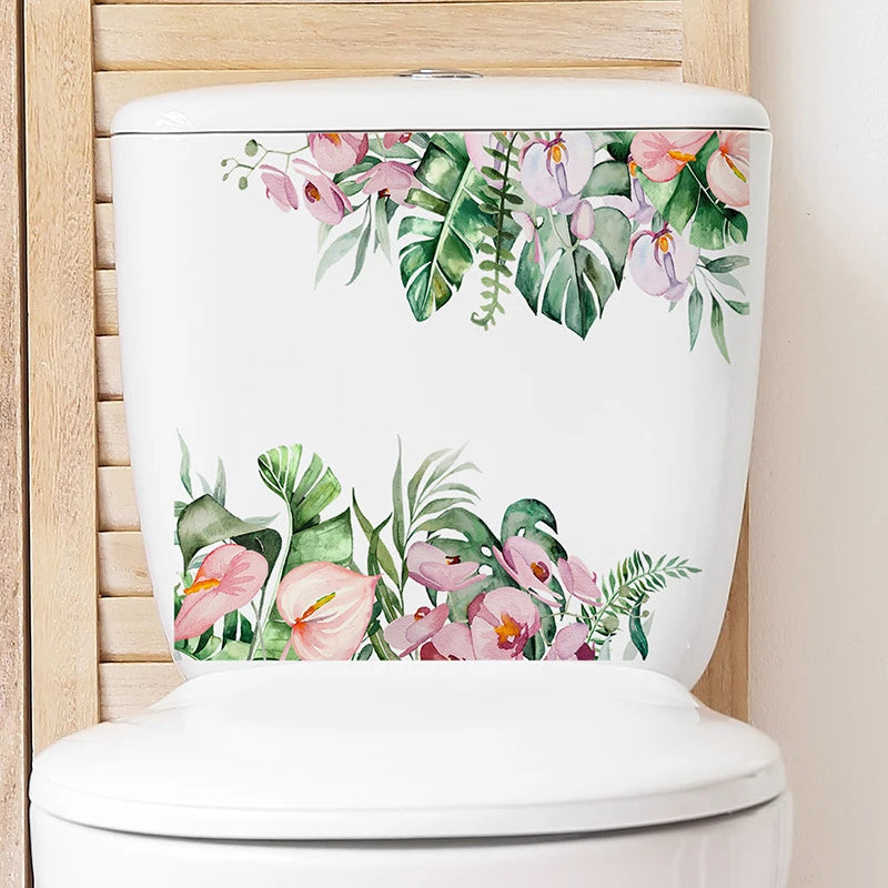 Tropical Green Leaf Wall Sticker – Waterproof Bathroom Decor Wall Decal Sticker Qst