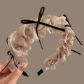 Sweet Mesh Bow Headband – Retro High Crown Comb Hair Clip Hair Bow Headband Qst Beige