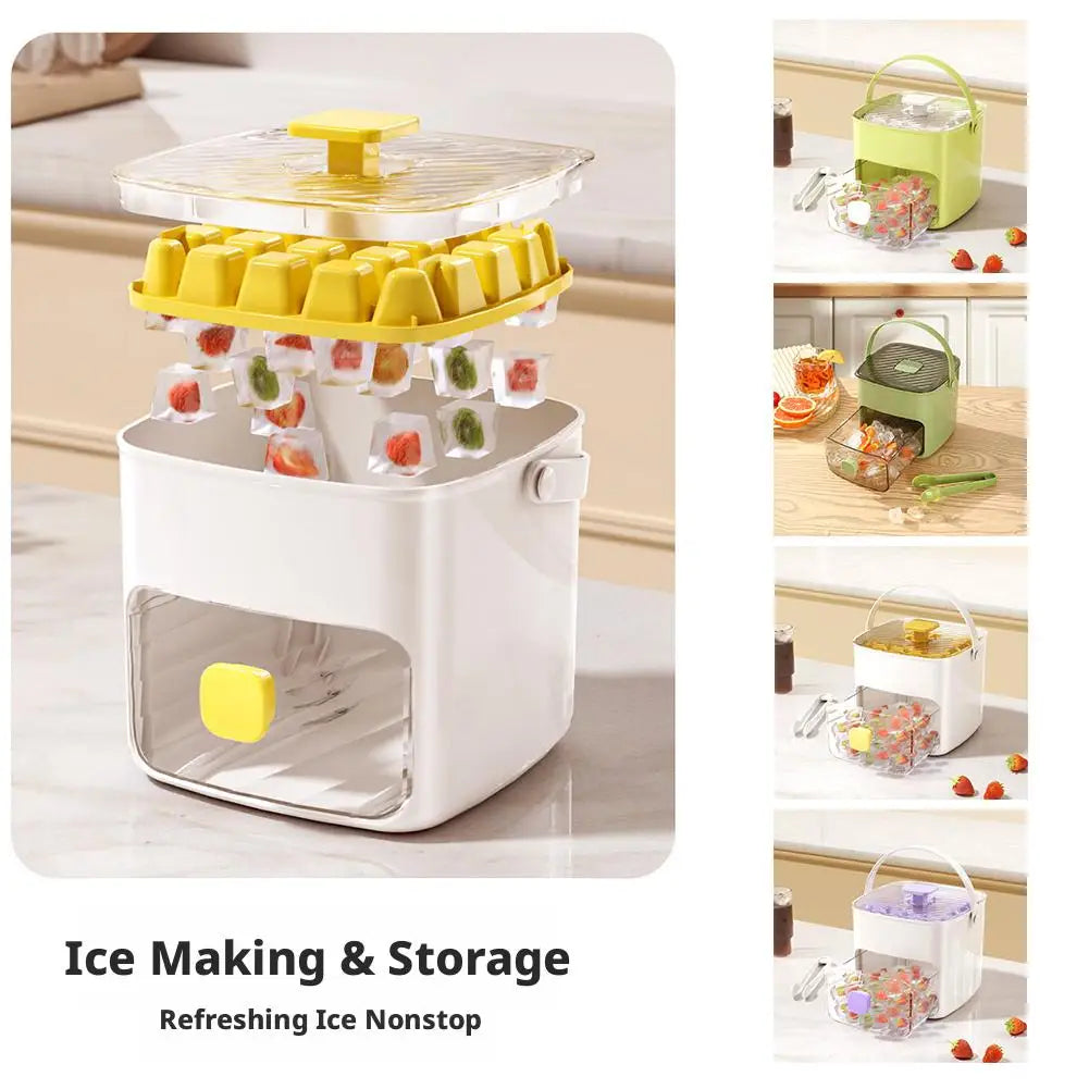 Ice Cube Tray with Lid, Bin & Tongs – 48-Cube Easy Release Ice Cube Tray Set Qme