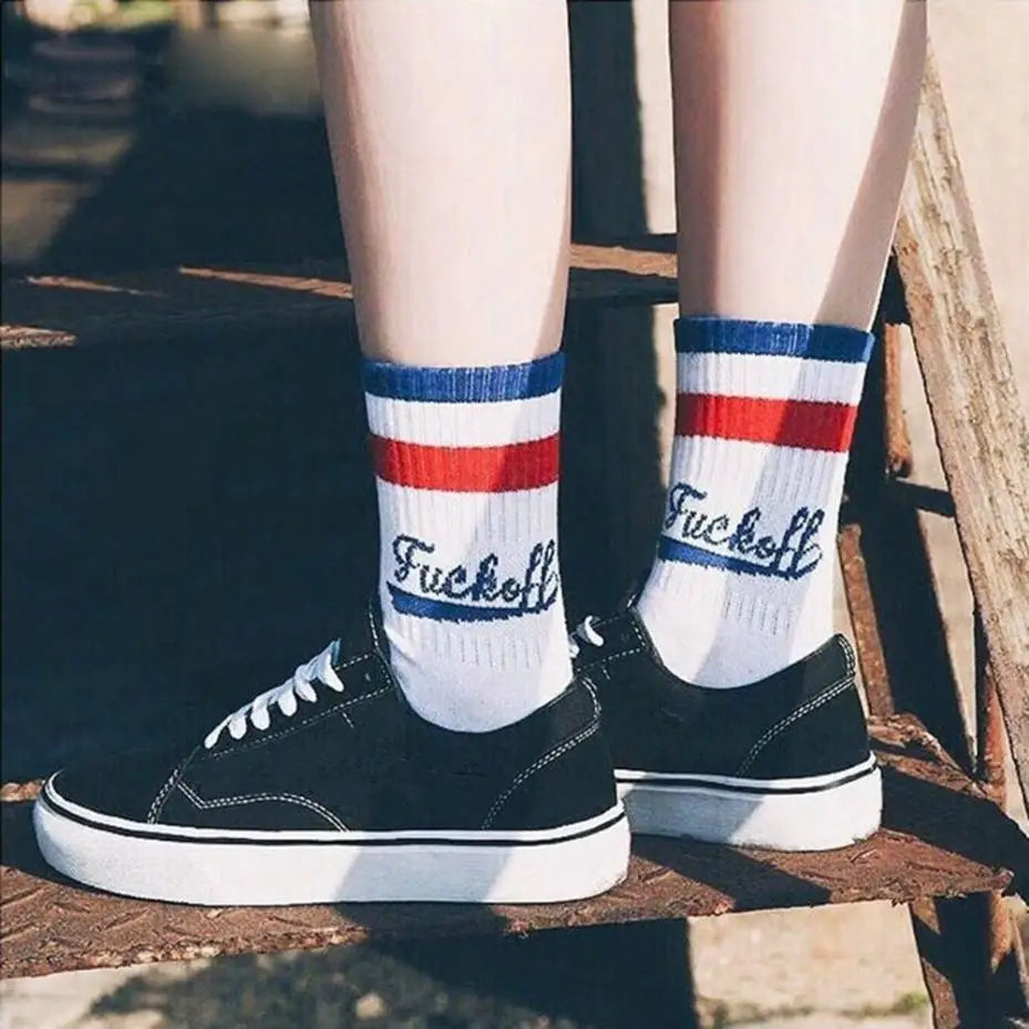 Cotton Skateboard Socks | Letter Print Casual Sports Hosiery Graphic Crew Socks Qme