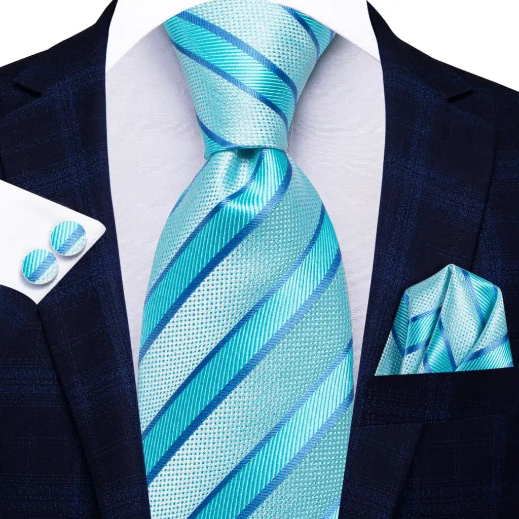 Hi-Tie Men's Silk Necktie Handkerchief & Cufflinks Set