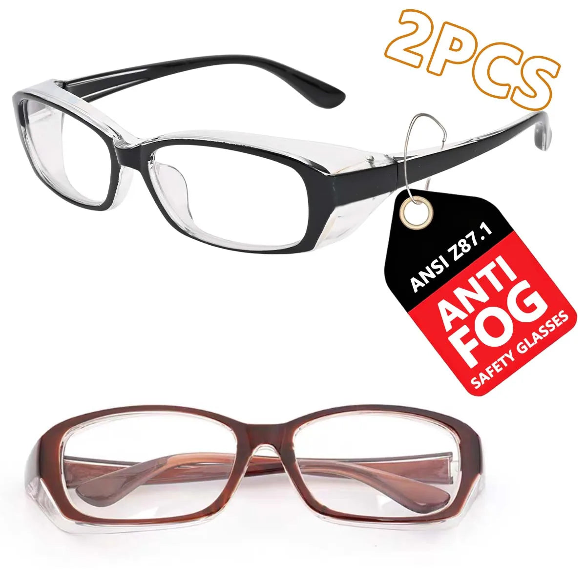 VOPHA Anti-Fog Safety Glasses Clear Lens – ANSI Z87.1 Safety Glasses Qst Brown
