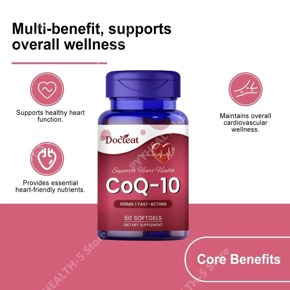 CoQ-10 100mg Softgels + Vitamin E, L-Carnitine & Omega-3 | 60ct CoQ10 Supplement Qst