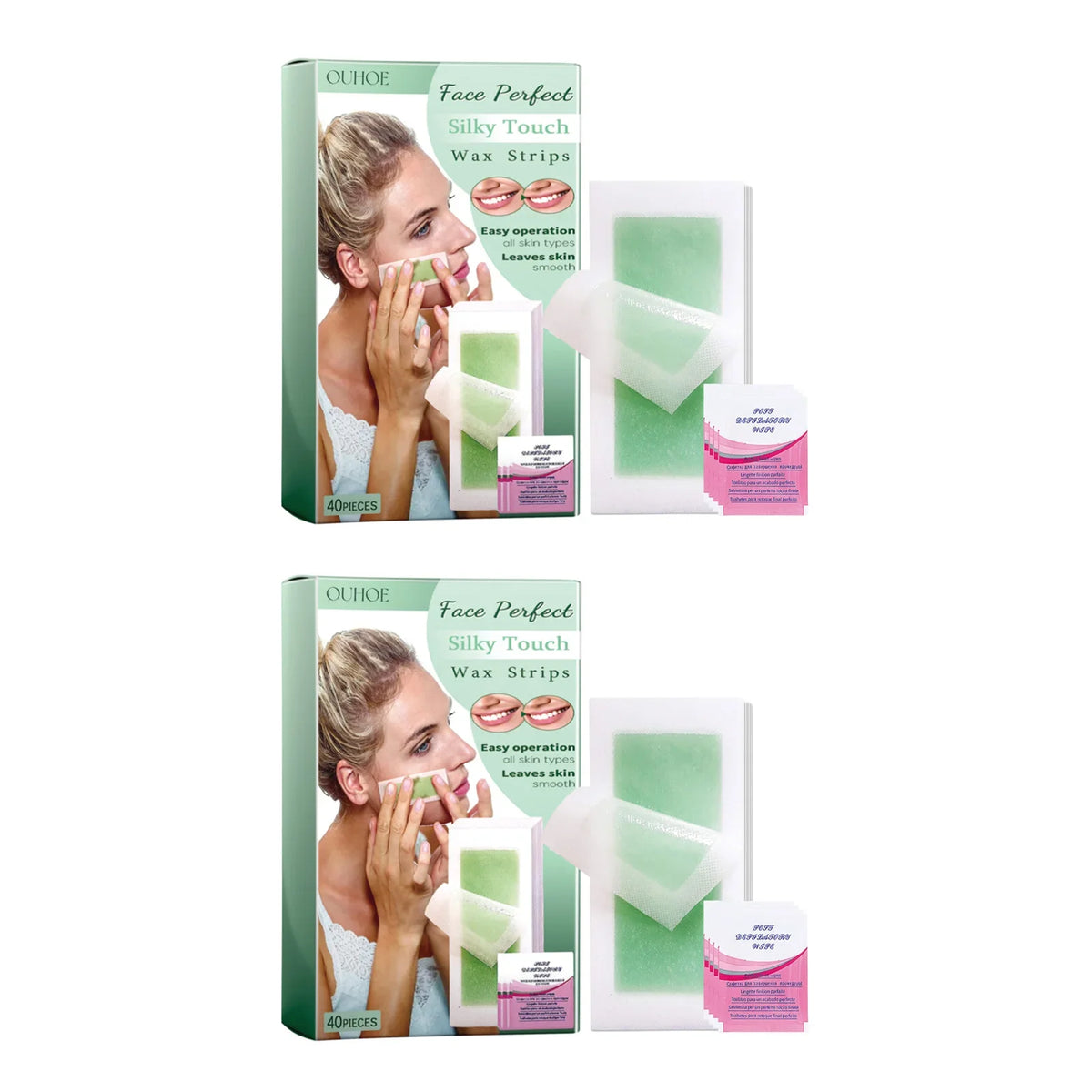Silky Touch Facial Wax Strips – Face, Neck & Body | 40 Pack Facial Wax Strips Qme 80pcs