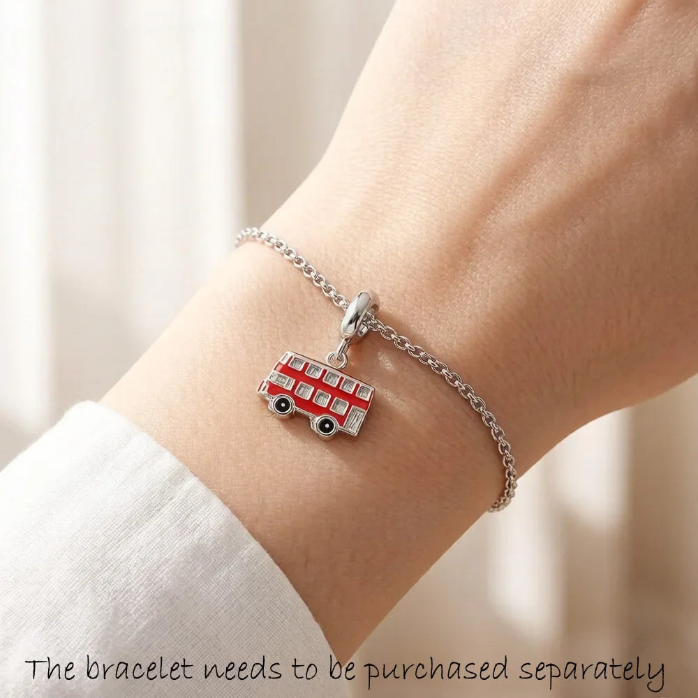 Red London Bus 925 Sterling Silver Charm Pendant Necklace Sterling Silver Pendant Qme