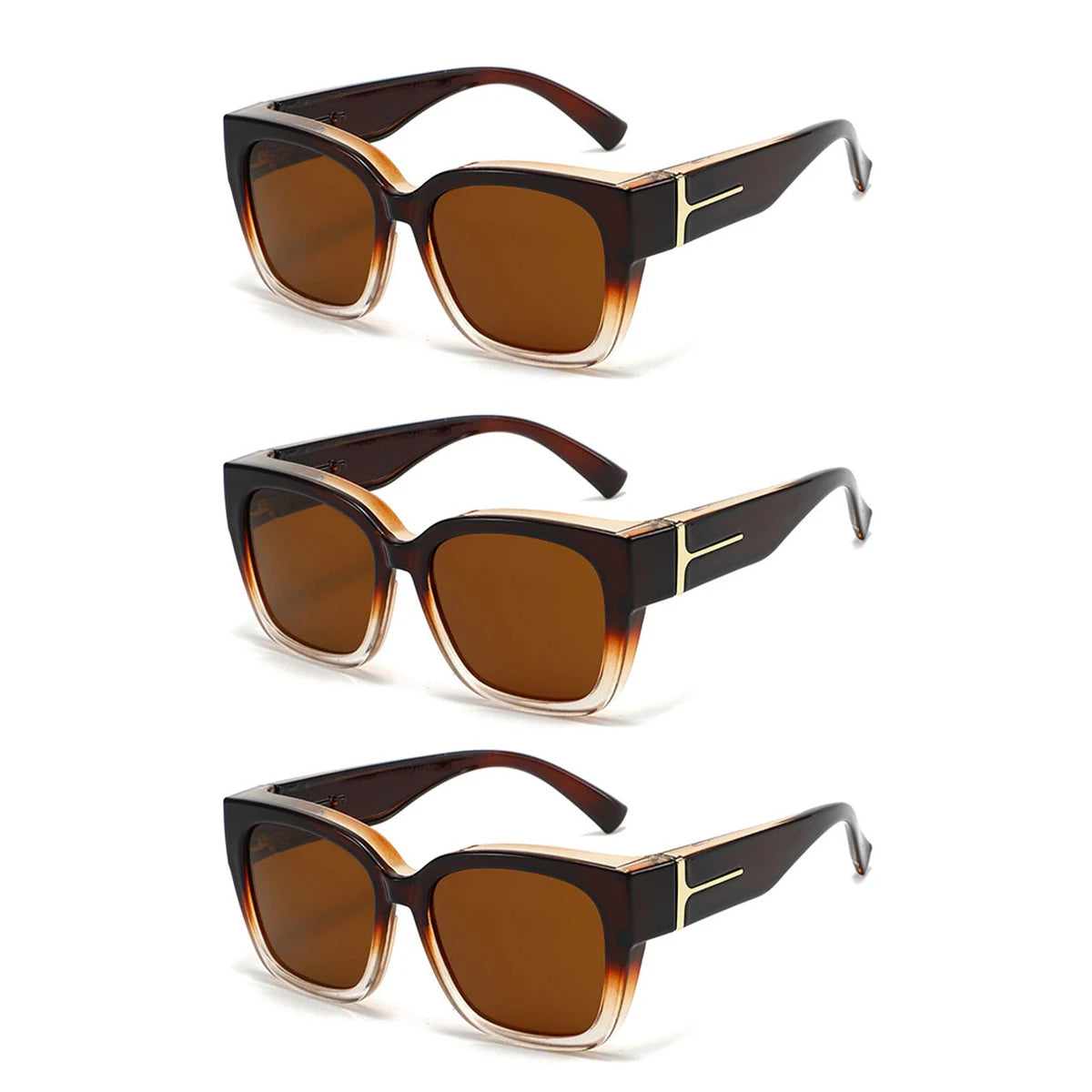 VOPHA Square Fit-Over Sunglasses UV400 Unisex | 1/2/3 Pack Fit-Over Sunglasses Qst 3pcs-brown