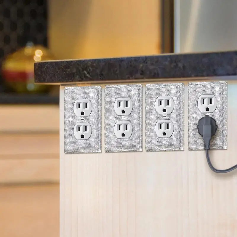 Rhinestone Wall Plate Outlet Cover – Silver Bling, 4-Pack Decorative Outlet Cover Qme