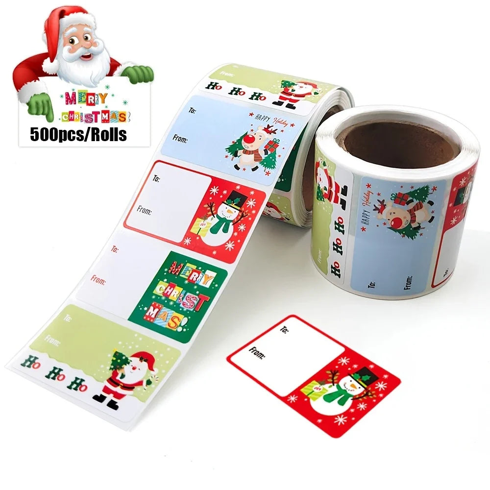 Christmas Roll Label Stickers 500pcs – Festive Self-Adhesive Holiday Label Stickers Qme