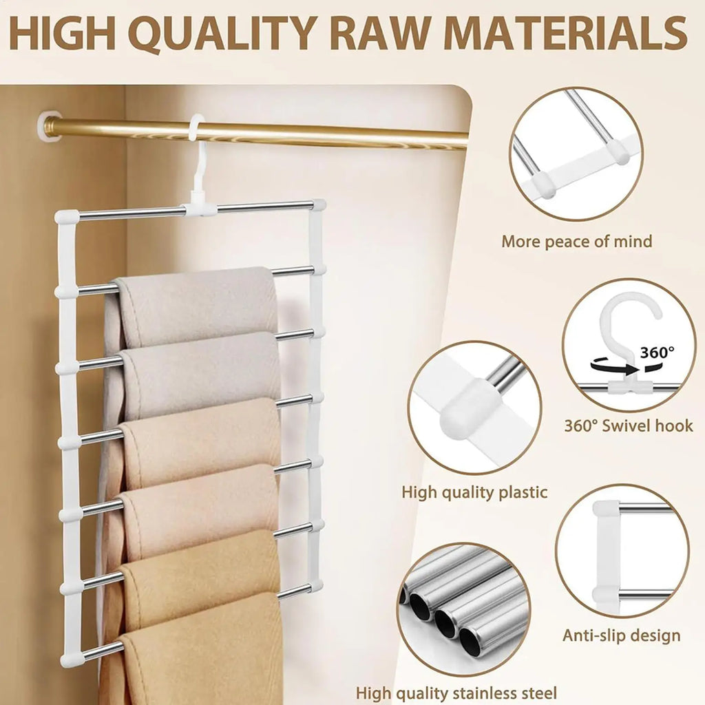 Bamboo 6-Layer Foldable Trouser Hanger Rack – Set of 2 Trouser Hanger Rack Qme