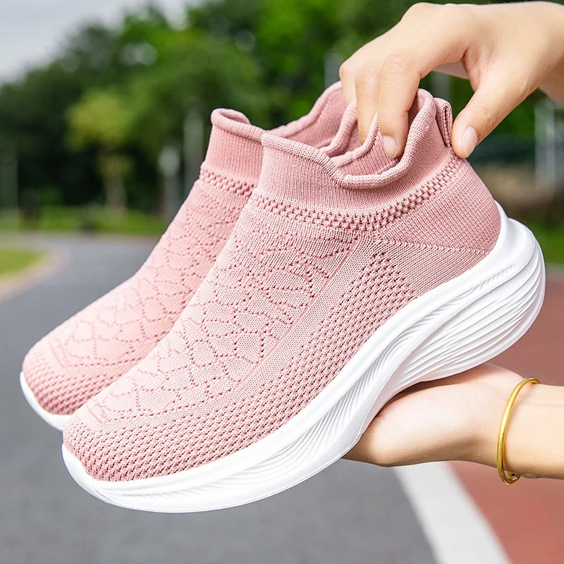 Women's Lightweight Slip-On Walking Sneakers – Casual Flats Women's Walking Sneakers Qst Pink 41