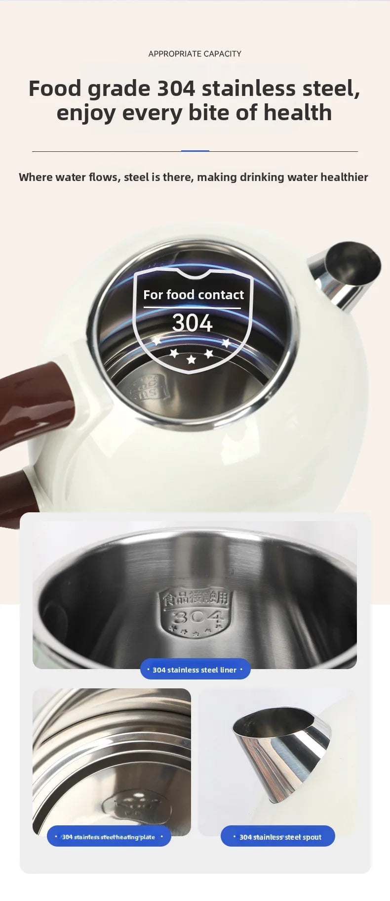European Retro Electric Kettle – 304 Stainless Steel Double Layer Electric Kettle Qst