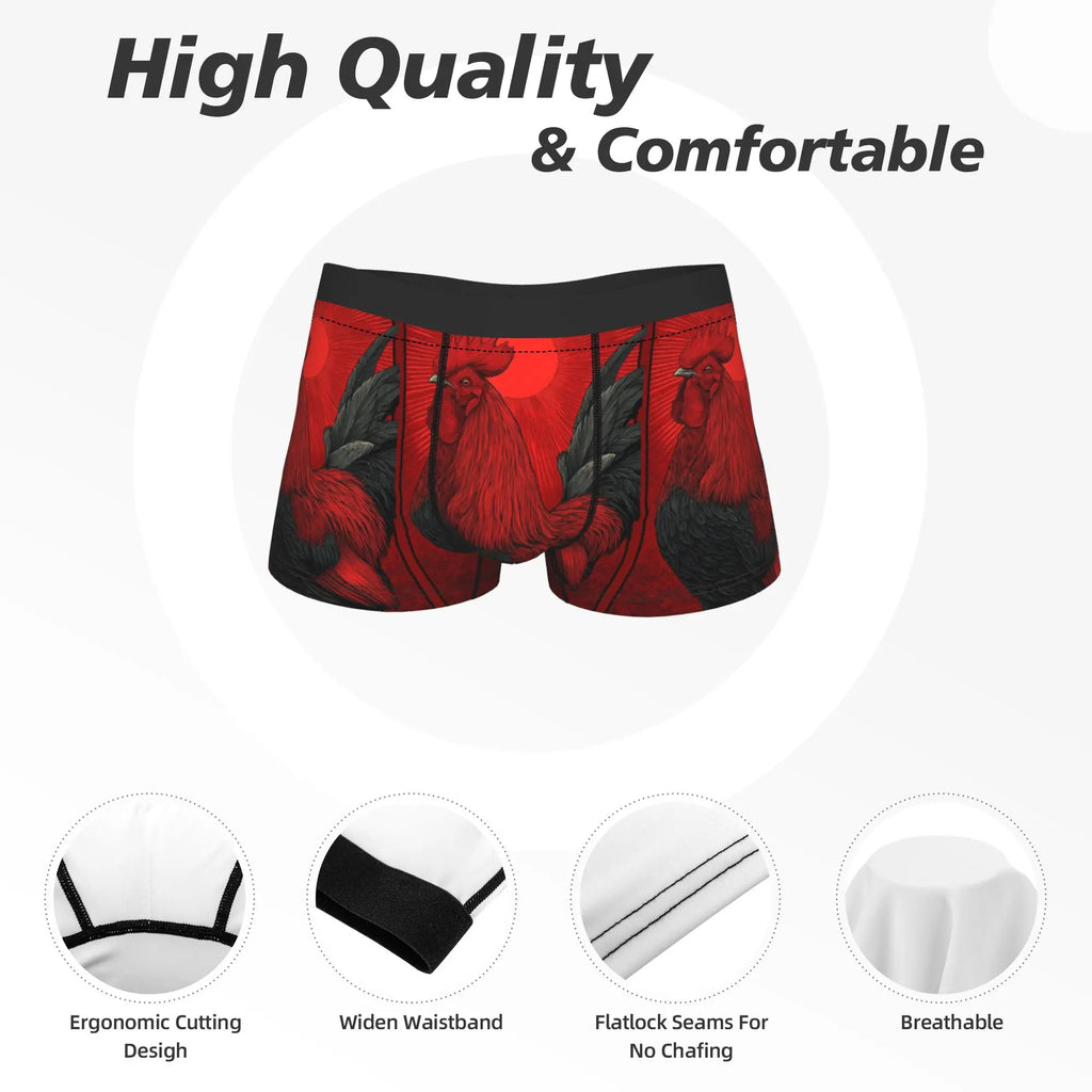 Men's Rooster Vintage Print Boxer Trunks – Soft Stretch Briefs Men's Boxer Trunks Qst