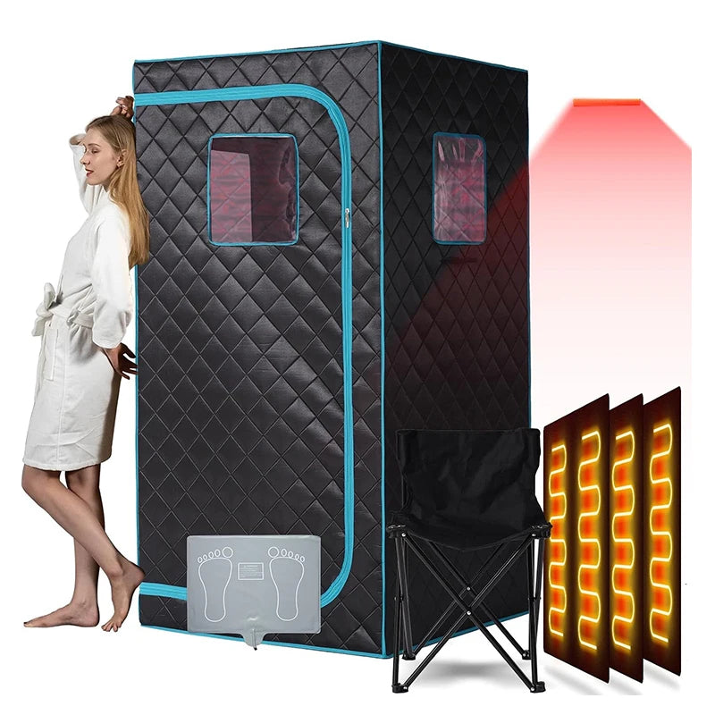 SMARTMAK Portable Infrared Sauna Box with Red Light Therapy Infrared Sauna Tent Qst Black