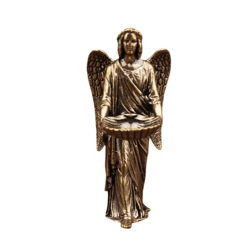 Brass Angel Statue Figurine – Small Bronze Desktop Ornament Decorative Figurine Qst Default Title