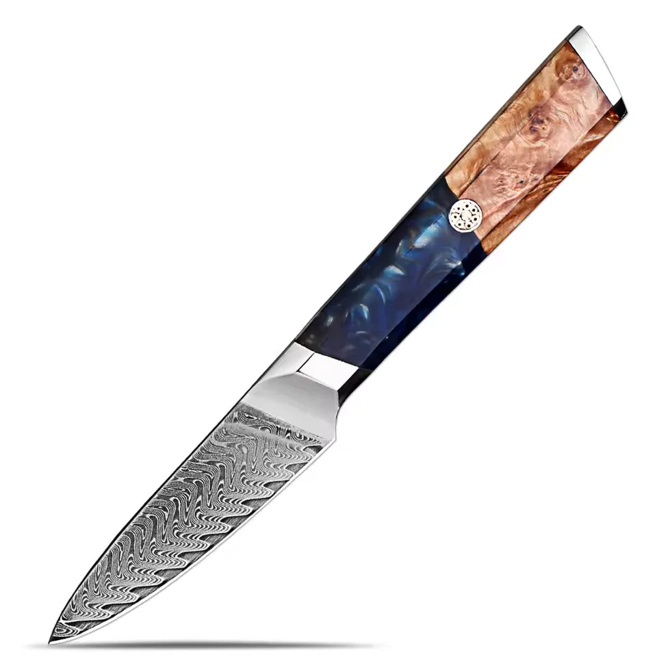 XITUO Damascus Steel Knife Set 1-6PCS – Blue Resin Handle Damascus Knife Set Qst Paring Knife
