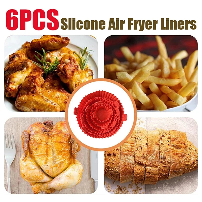 Air Fryer Silicone Basket Tray 6-Pack – Reusable Oven Mat Silicone Air Fryer Liner Qme