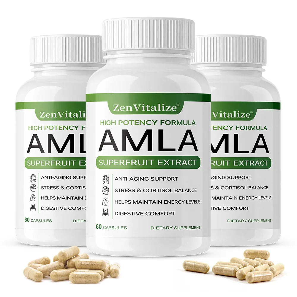 Organic Amla Capsules 1000mg – Antioxidant & Energy Support Herbal Supplement Qst 60 count-3 bottle