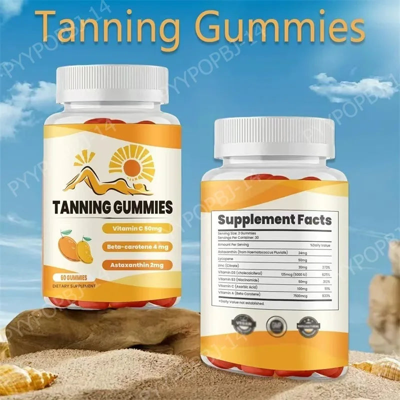 Tanning Gummies – Astaxanthin, Beta Carotene, Vitamins C D B3 Zinc Skin Beauty Gummies Qst