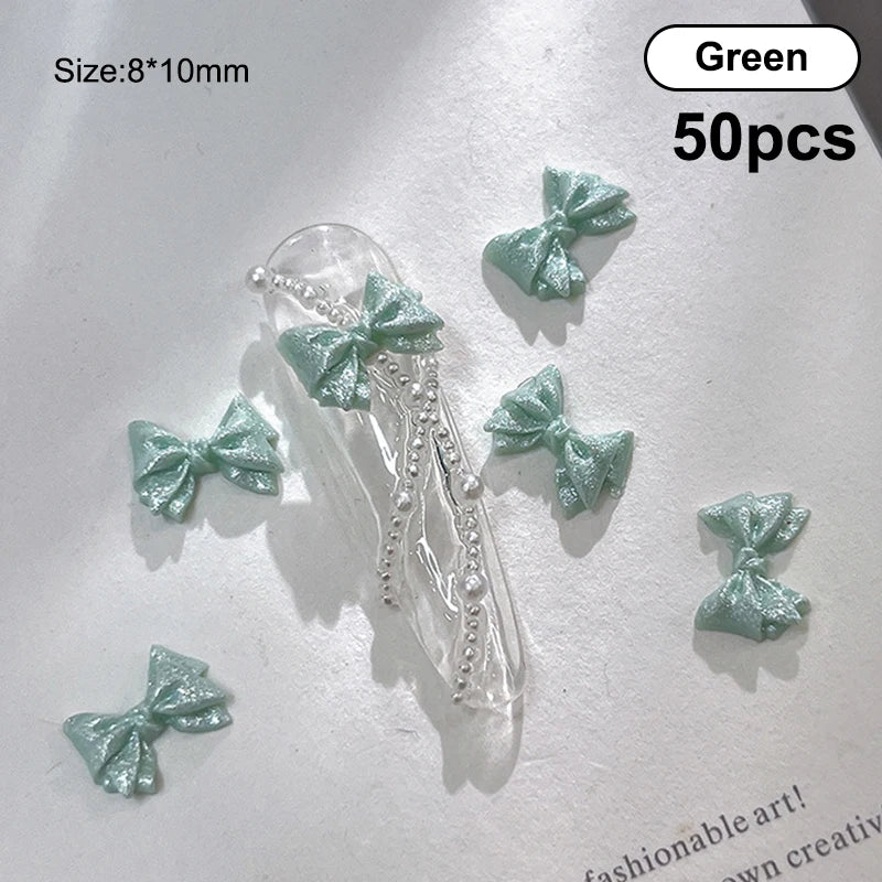 50PCS 3D Bow Nail Art Charms – Kawaii Pearlescent Resin Decor Nail Art Charms Qst Green