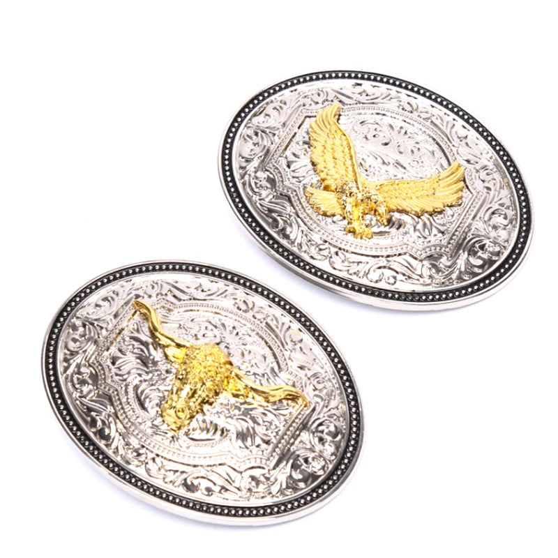 Golden Western Belt Buckle – Longhorn Bull & Eagle Alloy Western Belt Buckle Qst