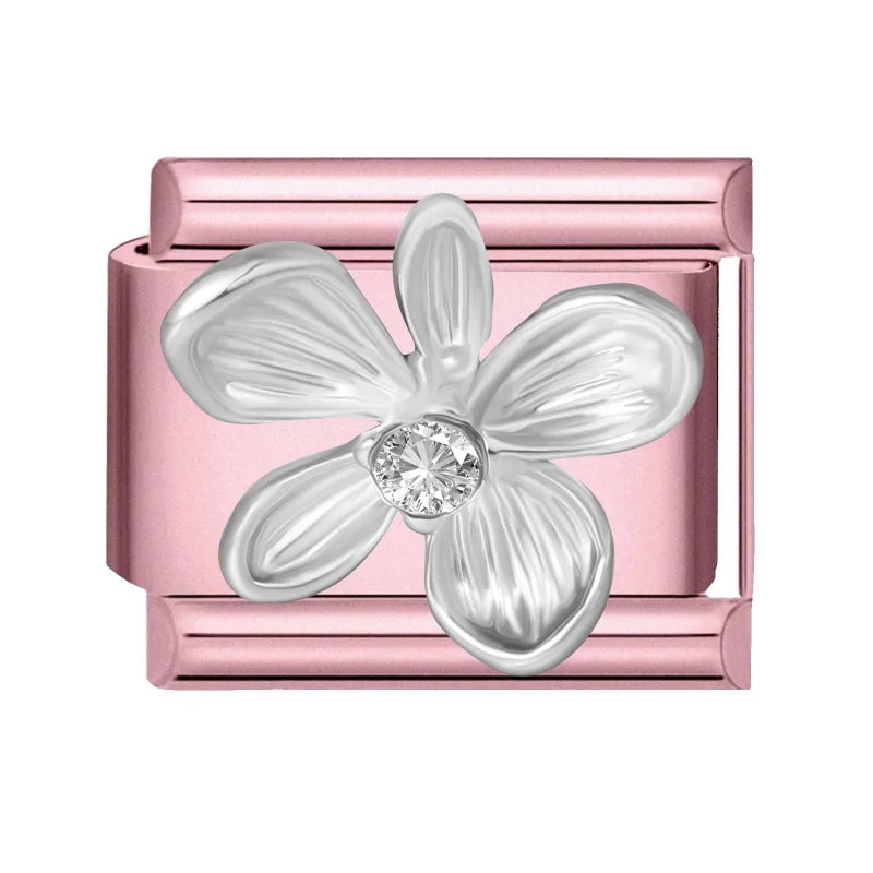 Zircon Flower Heart Bow Pink DIY Charm Bracelet | Stainless Steel