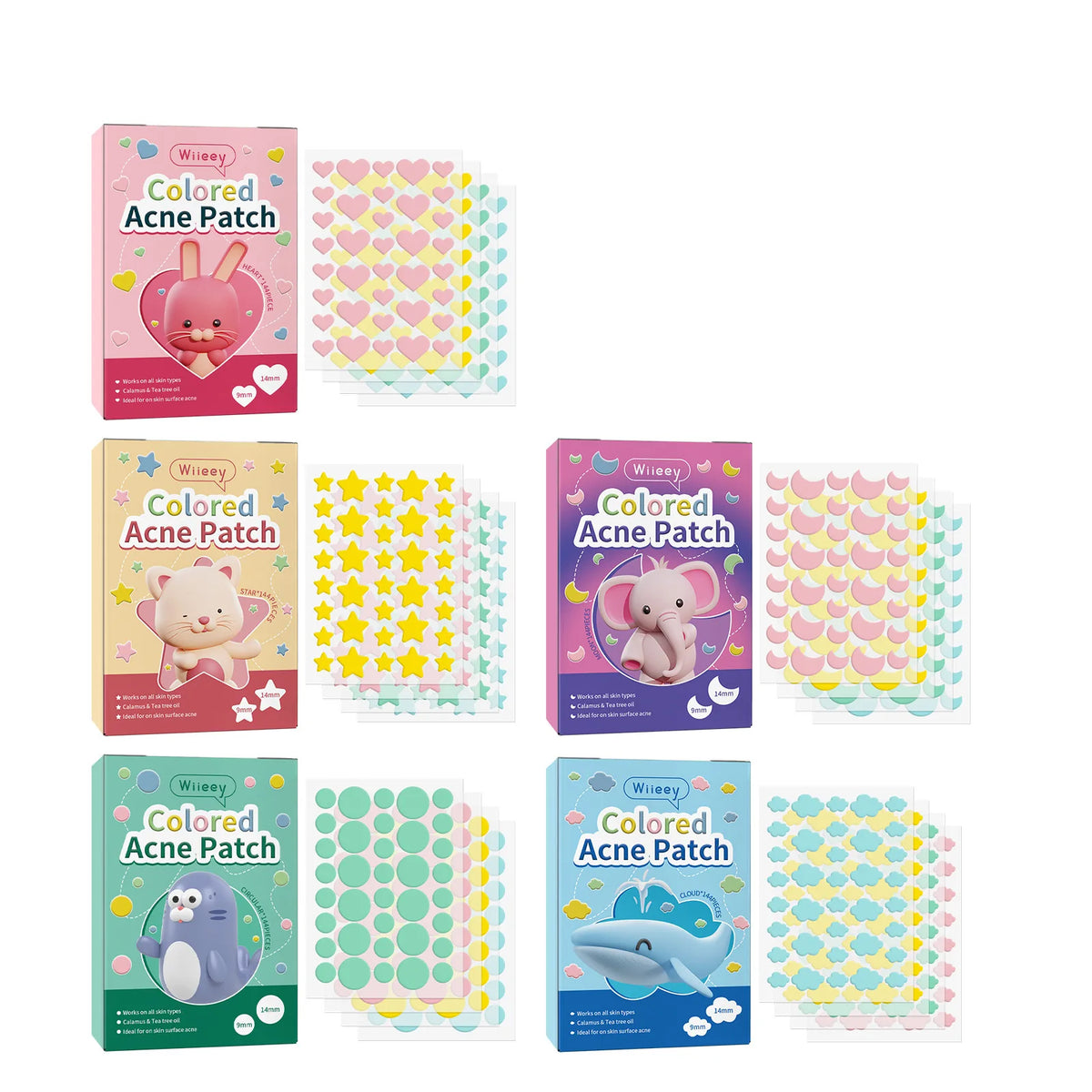 Wiieey Star Acne Patches – Colorful Pentagram Pimple Stickers Acne Patch Stickers Qst 5 boxes