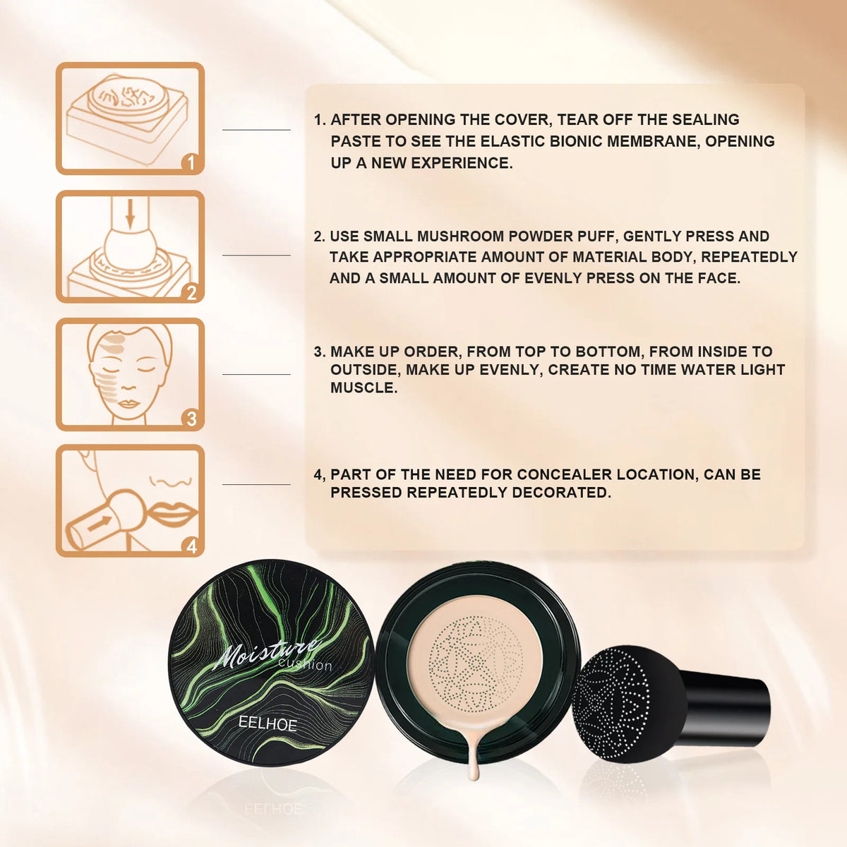 EELHOE Mushroom Head Air Cushion BB Cream – Brightening Base Air Cushion Foundation Qst