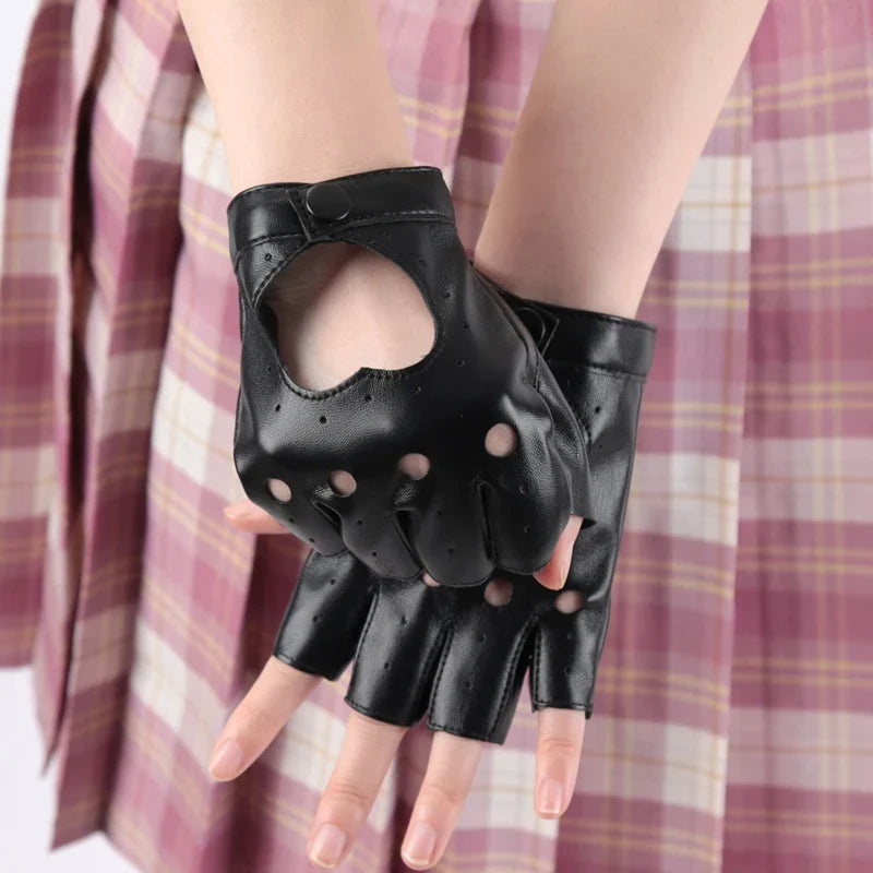 Unisex Punk Fingerless Gloves – Synthetic Leather Riding Fingerless Riding Gloves Qme