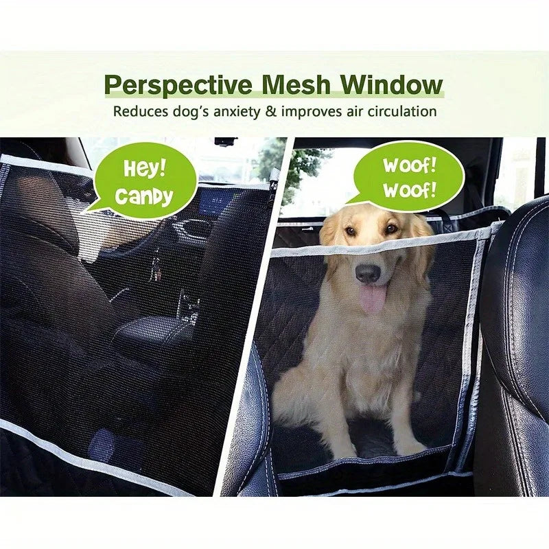 Dog Car Seat Cover – Mesh Window, Storage Bag & Scratch Guard Dog Car Seat Cover Qme