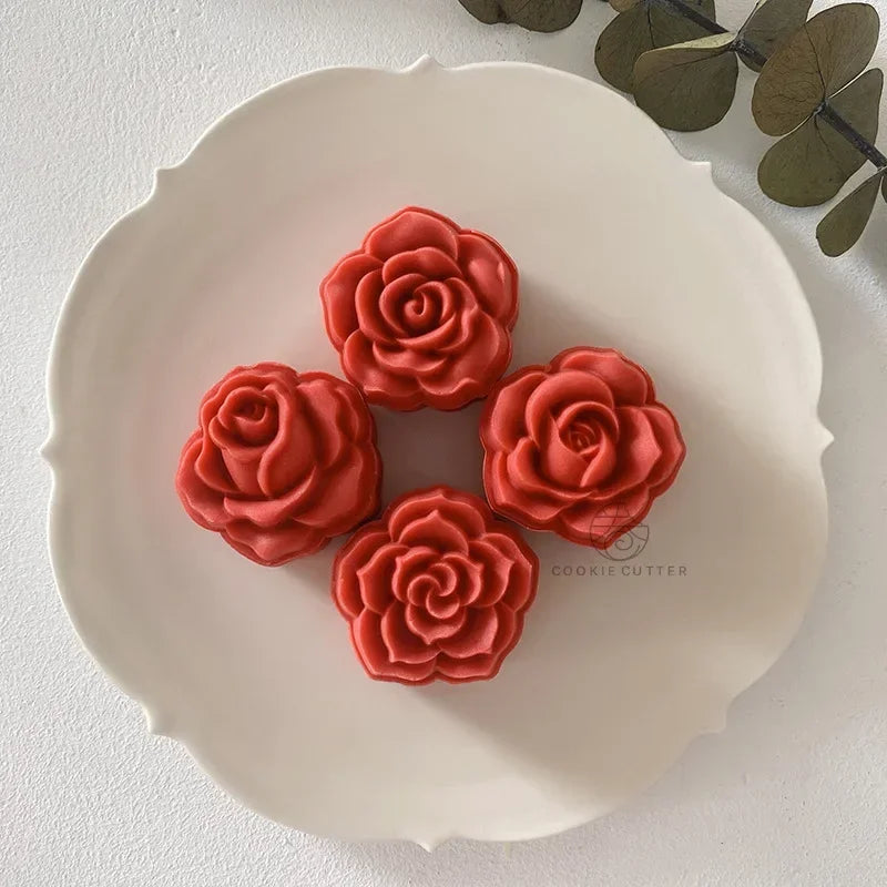 Cherry Blossom Rose 4-Pc Pastry Mold Set | Moon Cake & Candy Pastry Mold Set Qme