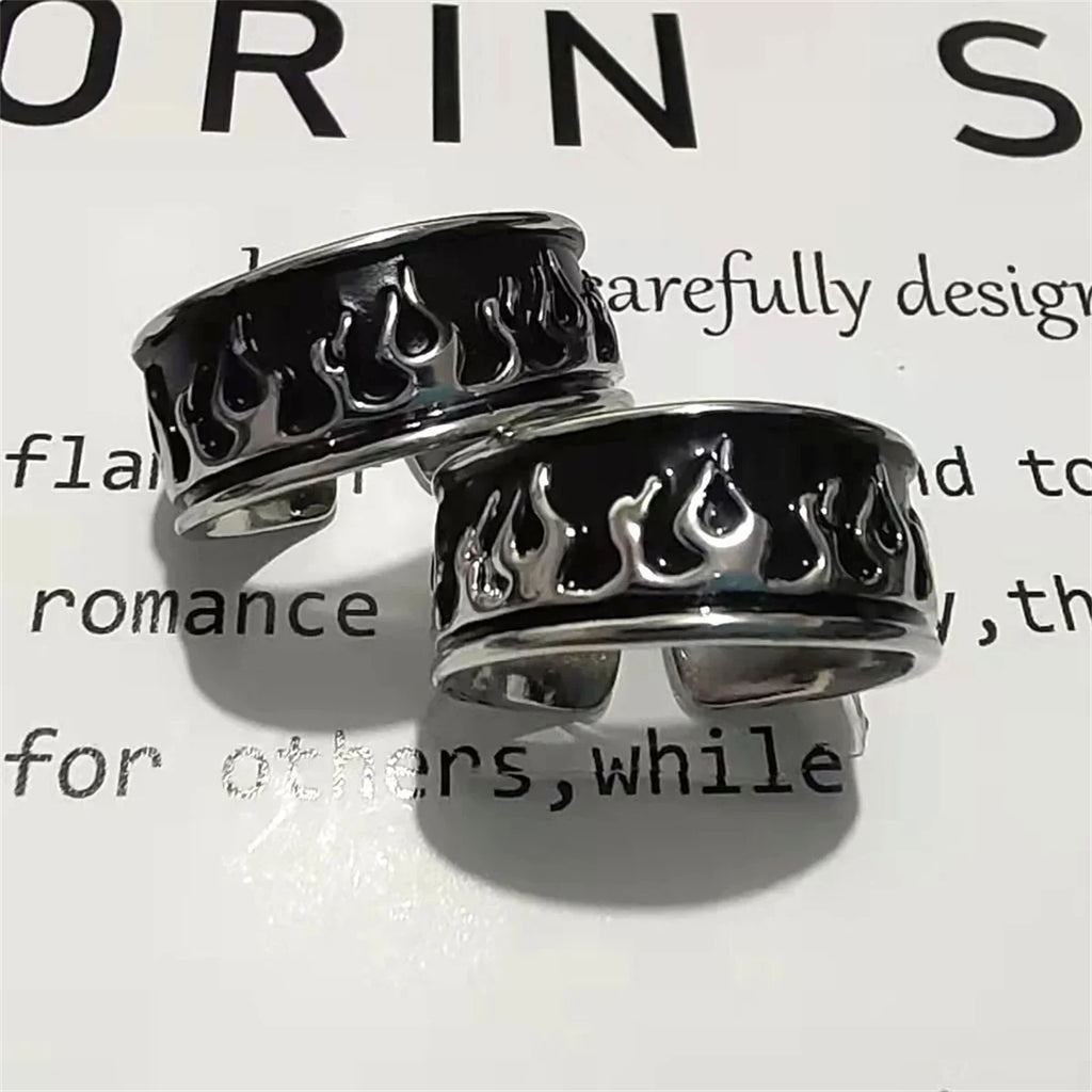 Retro Flame Fire Stainless Steel Ring – Punk Gothic Unisex Punk Gothic Ring Qme